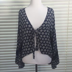 Charlotte Russe Blue White Bell Sleeve Top Medium